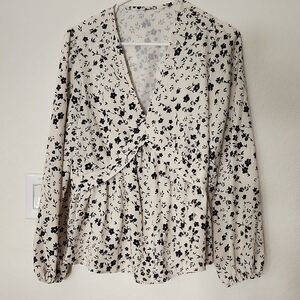 Floral Print Women's Top - Black and Cream